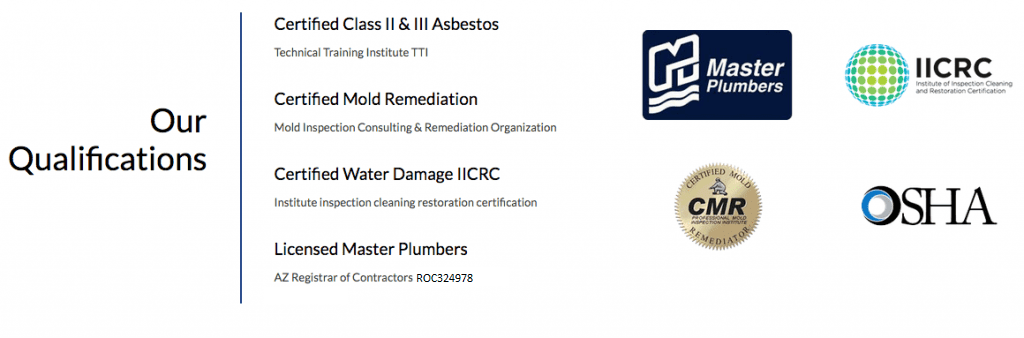 Plumber of Phoenix Certifications